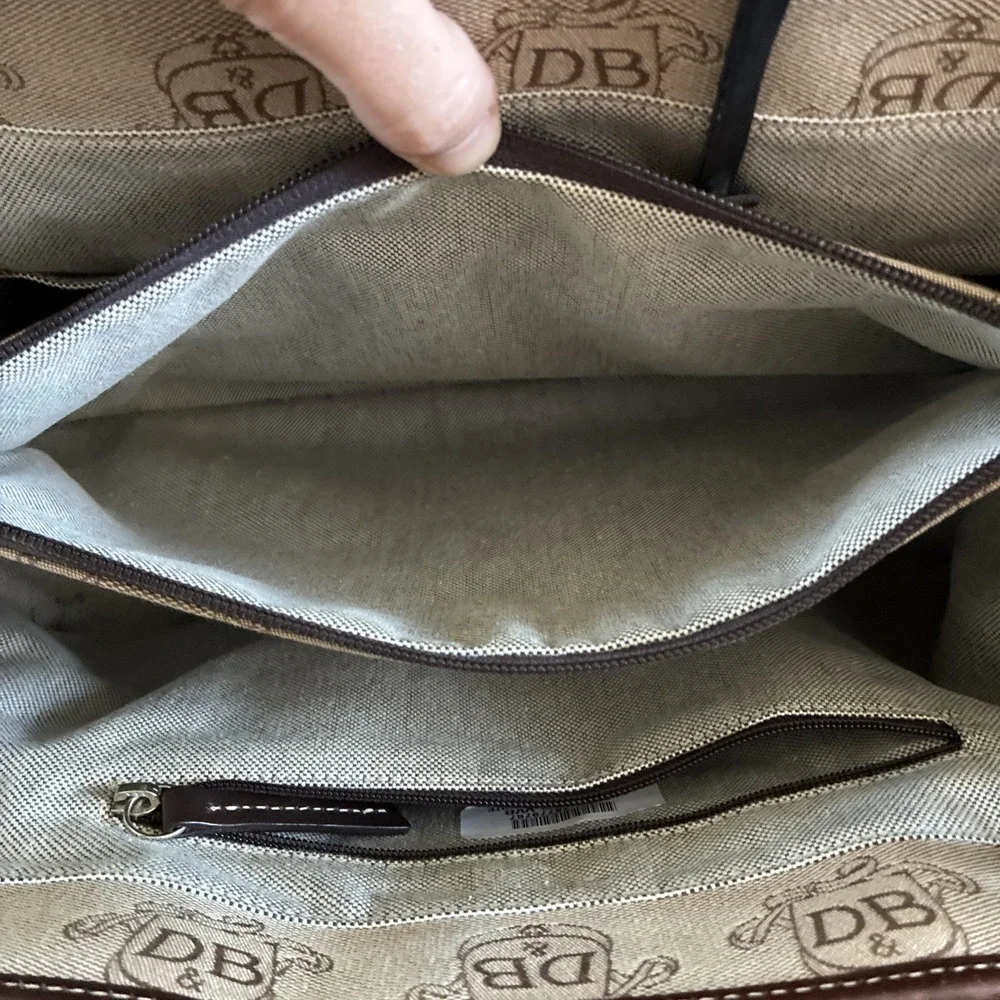 DOONEY & BOURKE Signature Beige Canvas Leather LRG Double Handle Tote Buckle
